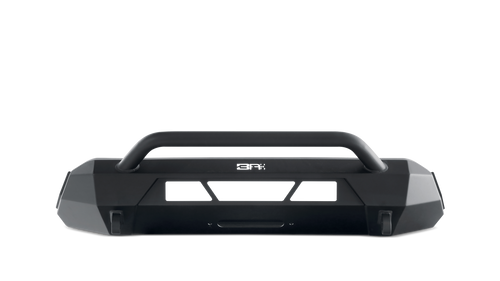 Front view of Body Armor 2016-2023 Toyota Tacoma Hiline Front Winch Bumper, Side view of Body Armor 2016-2023 Toyota Tacoma Hiline Front Winch Bumper, Back view of Body Armor 2016-2023 Toyota Tacoma Hiline Front Winch Bumper, Body Armor 2016-2023 Toyota Tacoma Hiline Front Winch Bumper Used in a Red Vehicle