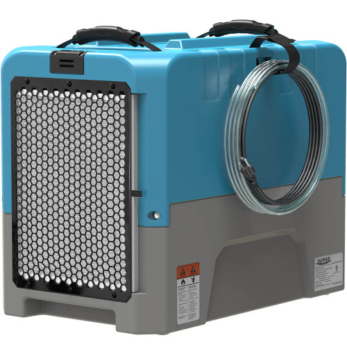 Alor Air Solutions Alor Air Solutions Storm LGR Extreme Blue Dehumidifier in white background, Alor Air Solutions Alor Air Solutions Storm LGR Extreme Blue Dehumidifier being used