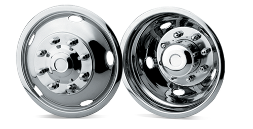 Mr. Lugnut 16" Stainless Steel Ford 8-Lug Wheel Simulators with 8 Holes in white background