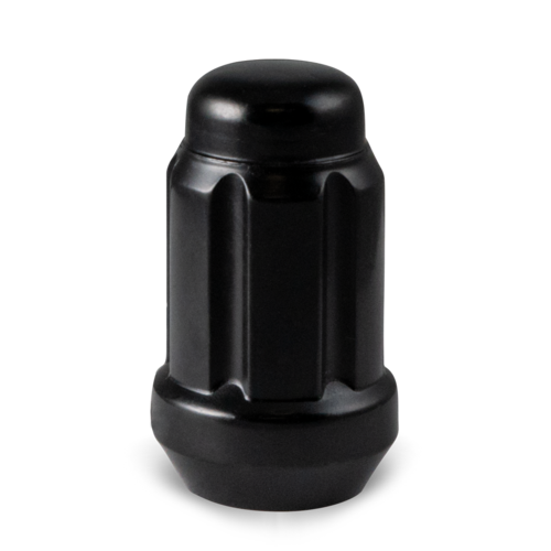 Front view of RHI Automotive 14x1.5 Closed End Long Spline 8 Lug 2.00" Black 32 Lugs 1 Key (8744LK8-B), Close up view of RHI Automotive 14x1.5 Closed End Long Spline 8 Lug 2.00" Black 32 Lugs 1 Key (8744LK8-B)