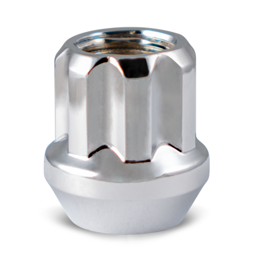 Close up view of RHI Automotive 12x1.25 Lug Bolt 27mm Spline 5 Lug 1.06" Chrome 20 Lugs 1 Key (8747BK5-C), Detailed view of RHI Automotive 12x1.25 Lug Bolt 27mm Spline 5 Lug 1.06" Chrome 20 Lugs 1 Key (8747BK5-C)