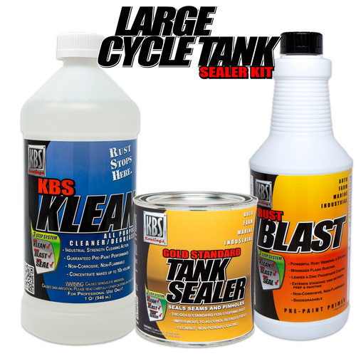 Front view of KBS Coatings Large Cycle Tank Sealer Kit, Sample result of KBS Coatings Large Cycle Tank Sealer Kit