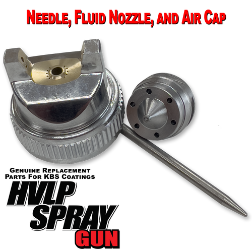 Close up view of KBS Coatings 1.4mm Needle Fluid Nozzle Air Cap Set