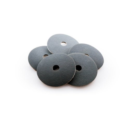 GlasWeld 3-Inch Sand Disks in white background, GlasWeld 3-Inch Sand Disks being used, #3 GlasWeld 3-Inch Sand Disks, #4 GlasWeld 3-Inch Sand Disks, #5 GlasWeld 3-Inch Sand Disks
