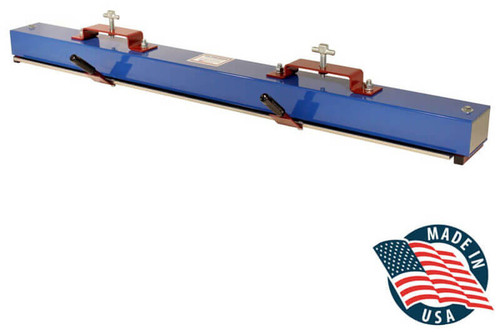 Shields Magnetics Enforcer III Forklift Magnetic Sweeper in white background, Shields Magnetics Enforcer III Forklift Magnetic Sweeper in Use, Dimensions of Shields Magnetics Enforcer III Forklift Magnetic Sweeper, Detailed view of Shields Magnetics Enforcer III Forklift Magnetic Sweeper