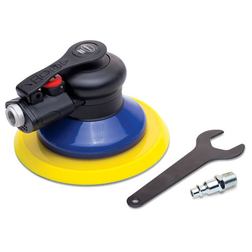Detailed view of Eastwood CONTOUR® Pro 6in Random Orbital Sander 3/32 inch Orbit, Eastwood CONTOUR® Pro 6in Random Orbital Sander 3/32 inch Orbit in white background, Close up view of Eastwood CONTOUR® Pro 6in Random Orbital Sander 3/32 inch Orbit