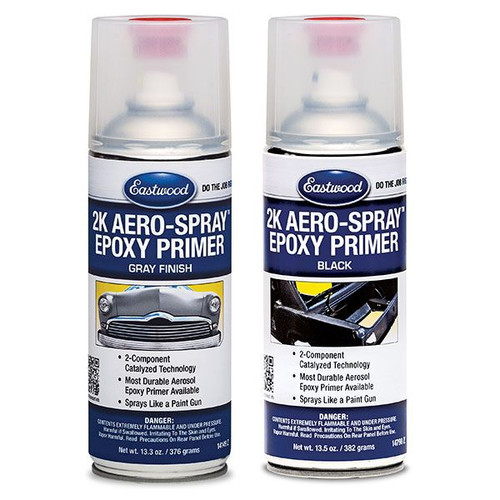 Black and Gray Eastwood 2K AeroSpray Spray Paint Epoxy Primer, Black variant of Eastwood 2K AeroSpray Spray Paint Epoxy Primer, Gray variant of Eastwood 2K AeroSpray Spray Paint Epoxy Primer