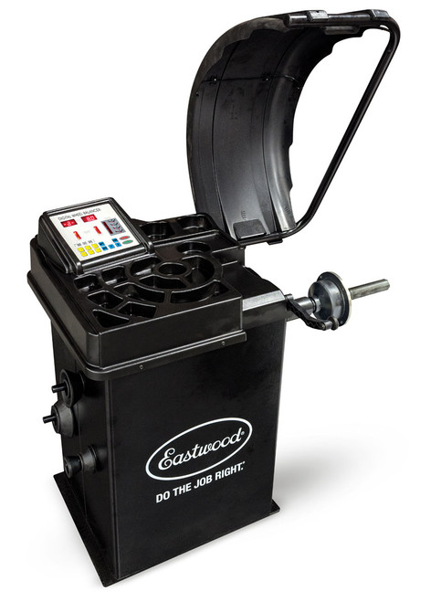 Overview of Eastwood Electronic Tire and Wheel Balancer, Control Panel of Eastwood Electronic Tire and Wheel Balancer, Eastwood Electronic Tire and Wheel Balancer in Use