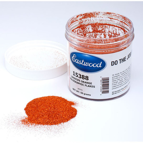 Eastwood Lakepipe Orange Holographic Metallic Flakes 50g in White Background