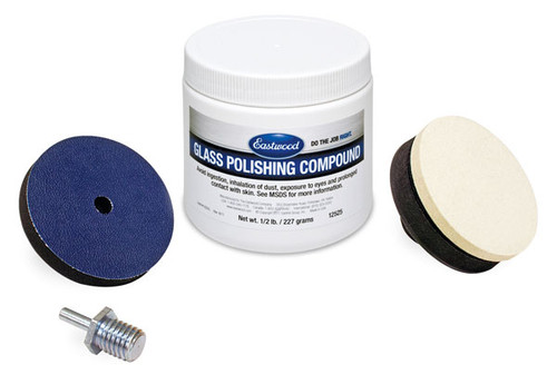 Eastwood Pro Glass Polishing Kit in white background, Eastwood Pro Glass Polishing Kit being used