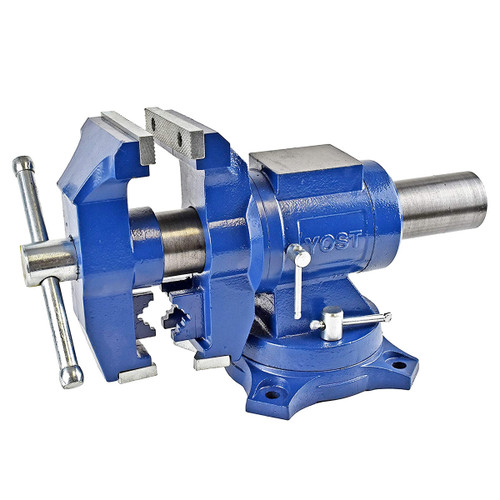 Overview of Yost Model 750-E 5 Inch Medium Duty Rotating Vise, Close up view of Yost Model 750-E 5 Inch Medium Duty Rotating Vise