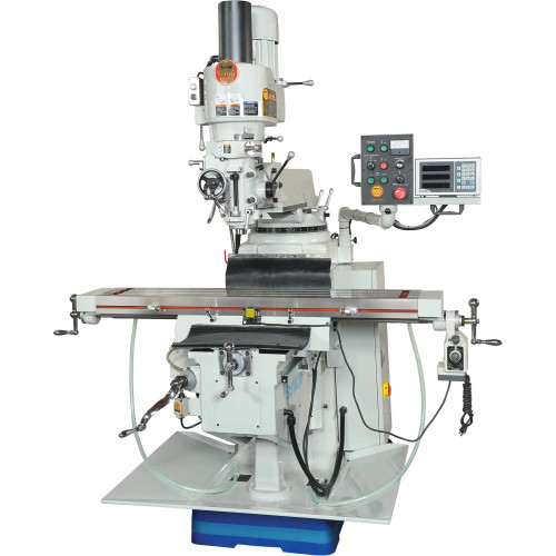 Front view of South Bend 10" x 54" 5 HP Mill with 3 Axis DRO Power Drawbar, Features of South Bend 10" x 54" 5 HP Mill with 3 Axis DRO Power Drawbar, Control Panel of South Bend 10" x 54" 5 HP Mill with 3 Axis DRO Power Drawbar