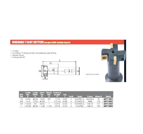 HHIP 1 X 1-27/32 X 53/64 X 1-1/4 INDEXABLE T-SLOT CUTTER (2077-0506)