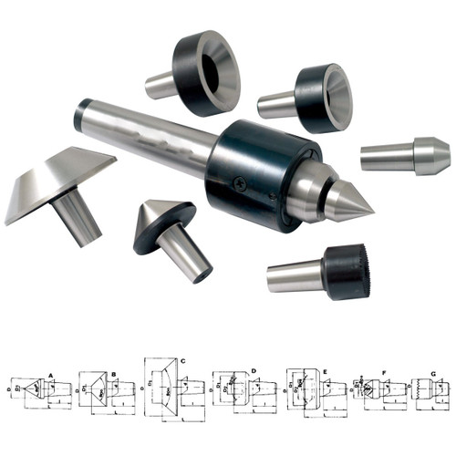 HHIP MT5 7 PIECE INTERCHANGEABLE BULL NOSE LIVE CENTER SET (3900-5055)
