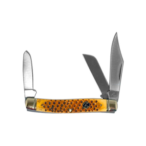 Front view of Roper Stockman Viper Pitted Bone Knives