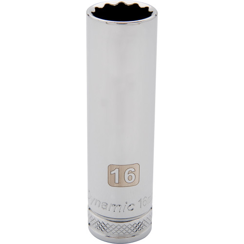 Dynamic Tools 1/2" Drive 12 Point Metric, 16mm Deep Length, Chrome Finish Socket (D015716) Main Image