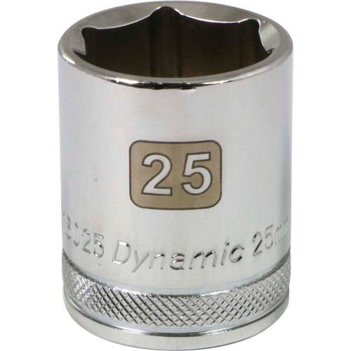 Dynamic Tools 1/2" Drive 6 Point Metric, 25mm Standard Length, Chrome Finish Socket (D016025) Main Image
