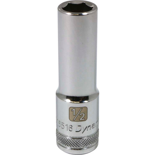 Dynamic Tools 1/2" Drive 6 Point SAE, 1/2" Deep Length, Chrome Finish Socket (D016516) Main Image