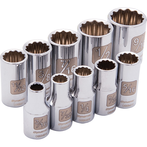 Dynamic Tools 1/4" Drive 10 Piece 12 Point, Standard SAE Socket Set, 3/16" - 9/16" (D004007) Main Image