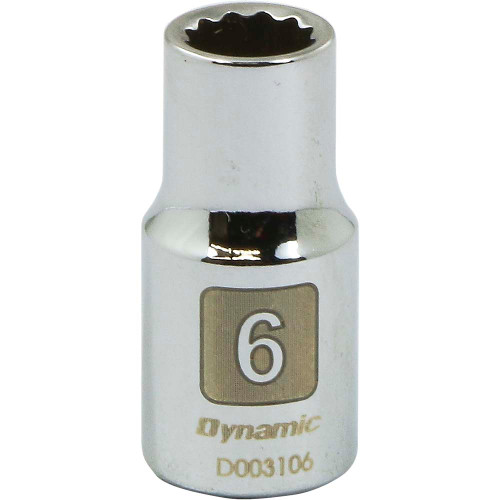 Dynamic Tools 1/4" Drive 12 Point Metric, 6mm Standard Length, Chrome Finish Socket (D003106) Main Image