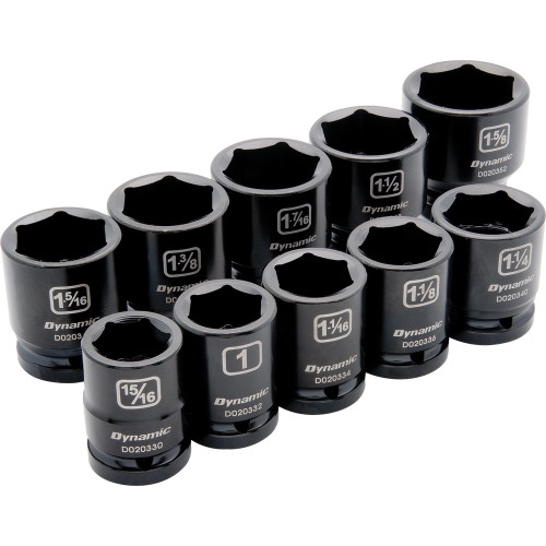 Dynamic Tools 3/4" Drive 10 Piece 6 Point, Standard Length, Impact SAE Socket Set, 15/16" - 1-5/8" (D021000) Main Image