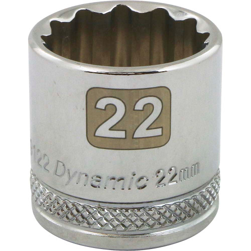 Dynamic Tools 3/8" Drive 12 Point Metric, 22mm Standard Length, Chrome Finish Socket (D009122) Main Image