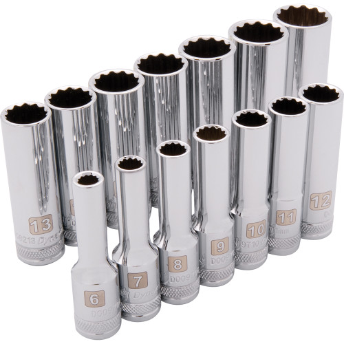 Dynamic Tools 3/8" Drive 14 Piece 12 Point, Deep Metric Socket Set, 6mm - 19mm (D010007) Main Image