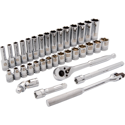 Dynamic Tools 3/8" Drive 35 Piece 6 Point, Standard/Deep Metric Socket Set, 6mm - 20mm (D010011) Main Image