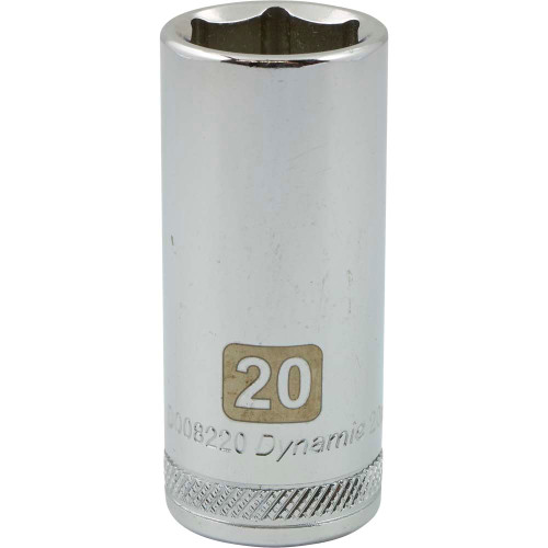 Dynamic Tools 3/8" Drive 6 Point Metric, 20mm Deep Length, Chrome Finish Socket (D008220) Main Image