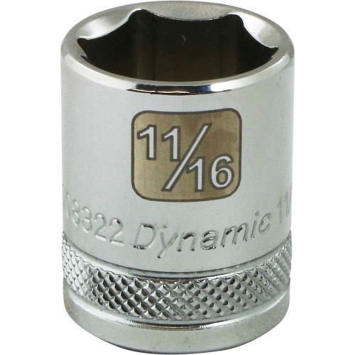 Dynamic Tools 3/8" Drive 6 Point SAE, 11/16" Standard Length, Chrome Finish Socket (D008322) Main Image