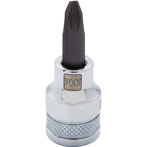Dynamic Tools 3/8" Drive Phillips® Head, Ph#1 Bit Standard Length, Chrome Finish Socket (D006201) Main Image