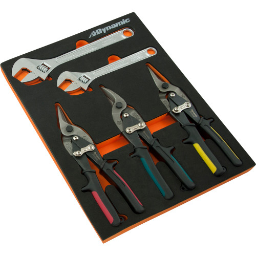 Dynamic Tools 6 Piece Aviation Snip & Adjustable Wrench Set With Foam Tool Organizer (D096001-FT8T) Main Image