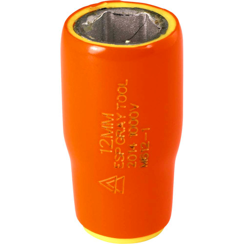 Gray Tools 12mm X 1/4" Drive, 6 Point Standard Length Socket, 1000V Insulated (M612-I) Main Image