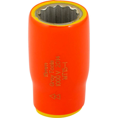 Gray Tools 15mm X 3/8" Drive, 12 Point Standard Length Socket, 1000V Insulated (MT15-I) Main Image