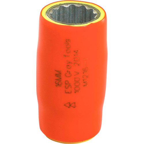Gray Tools 16mm X 1/2" Drive, 12 Point Standard Length Socket, 1000V Insulated (M1216-I) Main Image