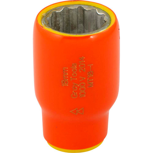 Gray Tools 18mm X 3/8" Drive, 12 Point Standard Length Socket, 1000V Insulated (MT18-I) Main Image