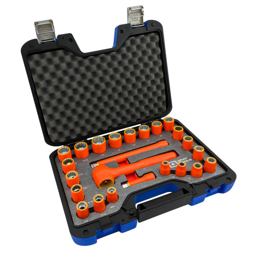 Gray Tools 24 Piece 3/8" Drive 12 Point SAE and Metric, Standard Socket and Attachments Set, 1000V Insulated (25024DH-I) Main Image