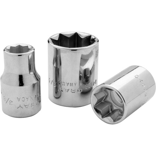 Gray Tools 3/8" X 1/2" Drive, 8 Point Standard Length, Chrome Finish Socket (D406S) Main Image