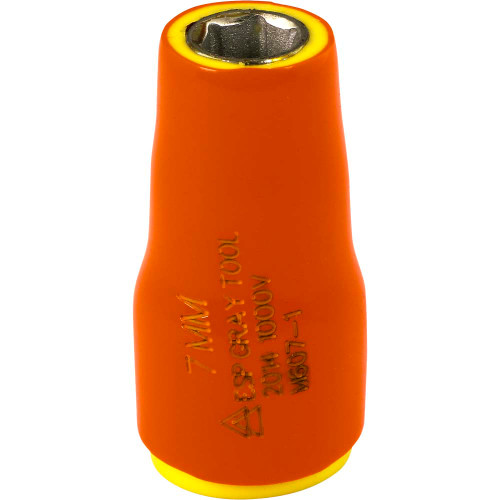 Gray Tools 7mm X 1/4" Drive, 6 Point Standard Length Socket, 1000V Insulated (M607-I) Main Image