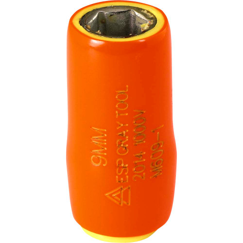 Gray Tools 9mm X 1/4" Drive, 6 Point Standard Length Socket, 1000V Insulated (M609-I) Main Image
