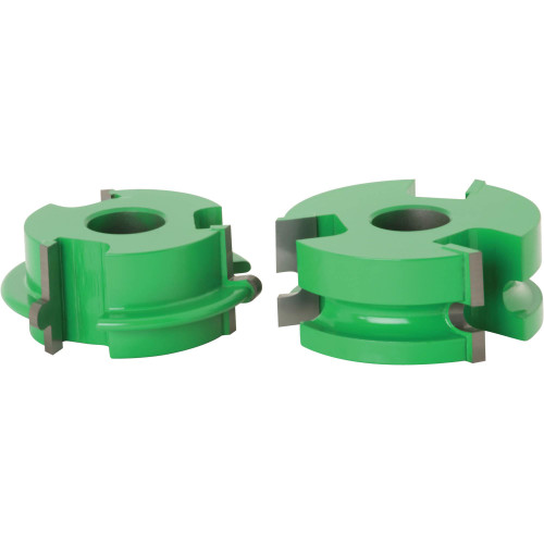 Grizzly Industrial Shaper Cutter Tongue & Groove Flooring Cutter Set, 3/4" Bore in white background, Detailed view of Grizzly Industrial Shaper Cutter Tongue & Groove Flooring Cutter Set, 3/4" Bore, Cut Sample of Grizzly Industrial Shaper Cutter Tongue & Groove Flooring Cutter Set, 3/4" Bore