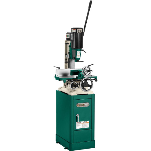 Front view of Grizzly Industrial Heavy-Duty Mortiser, Grizzly Industrial Heavy-Duty Mortiser with label, Close-up of Grizzly Industrial Heavy-Duty Mortiser, Controller of Grizzly Industrial Heavy-Duty Mortiser, Another angle of Grizzly Industrial Heavy-Duty Mortiser