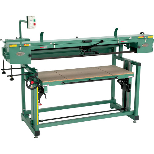 Front view of Grizzly Industrial 6" x 186" Stroke and Edge Sander, Bottom view of Grizzly Industrial 6" x 186" Stroke and Edge Sander, Detailed view of Grizzly Industrial 6" x 186" Stroke and Edge Sander, Grizzly Industrial 6" x 186" Stroke and Edge Sander in Use