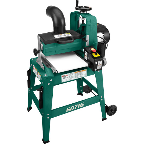 Front view of Grizzly Industrial 10" 1 HP Drum Sander, Back view of Grizzly Industrial 10" 1 HP Drum Sander, Details of Grizzly Industrial 10" 1 HP Drum Sander, Control Panel of Grizzly Industrial 10" 1 HP Drum Sander, Close-up of Grizzly Industrial 10" 1 HP Drum Sander