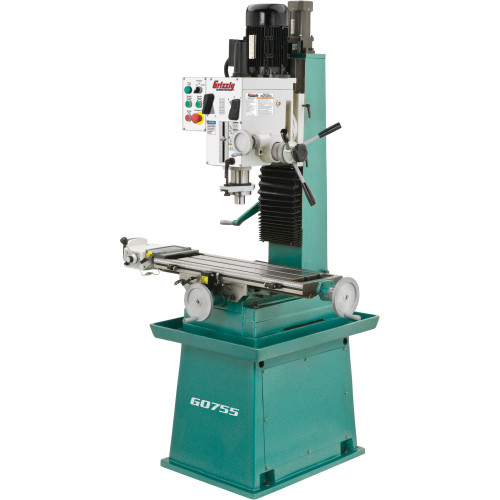 Grizzly Industrial 10" x 32" 2 HP HD Mill/Drill in White Background, Front view of Grizzly Industrial 10" x 32" 2 HP HD Mill/Drill, Parts of Grizzly Industrial 10" x 32" 2 HP HD Mill/Drill, Detailed view of Grizzly Industrial 10" x 32" 2 HP HD Mill/Drill, Close up view of Grizzly Industrial 10" x 32" 2 HP HD Mill/Drill