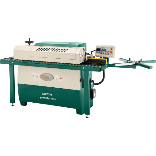 Grizzly Industrial Automatic Edgebander in white background, Grizzly Industrial Automatic Edgebander with label, Grizzly Industrial Automatic Edgebander Switches and Panel, Grizzly Industrial Automatic Edgebander motor assembly, Close-up of Grizzly Industrial Automatic Edgebander