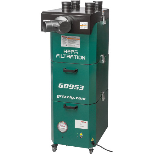 Front view of Grizzly Industrial Portable HEPA Fume Extractor, Side view of Grizzly Industrial Portable HEPA Fume Extractor, Grizzly Industrial Portable HEPA Fume Extractor in white background, Features of Grizzly Industrial Portable HEPA Fume Extractor, Features of Grizzly Industrial Portable HEPA Fume Extractor