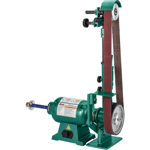 Front view of Grizzly Industrial Knife Grinder, Sander, and Buffer, Side view of Grizzly Industrial Knife Grinder, Sander, and Buffer, Detailed view of Grizzly Industrial Knife Grinder, Sander, and Buffer, Parts of Grizzly Industrial Knife Grinder, Sander, and Buffer, Close up view of Grizzly Industrial Knife Grinder, Sander, and Buffer