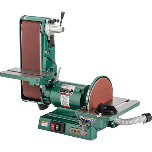 Front view of Grizzly Industrial 6" x 48" Belt/12" Disc Combo Sander, Side view of Grizzly Industrial 6" x 48" Belt/12" Disc Combo Sander, Back view of Grizzly Industrial 6" x 48" Belt/12" Disc Combo Sander, Detailed view of Grizzly Industrial 6" x 48" Belt/12" Disc Combo Sander, Grizzly Industrial 6" x 48" Belt/12" Disc Combo Sander in White Background