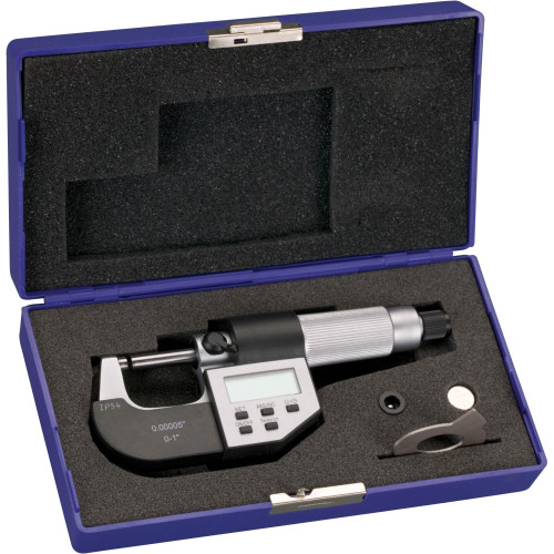 Grizzly Industrial Digital Outside Micrometer inside its box, Grizzly Industrial Digital Outside Micrometer in white background